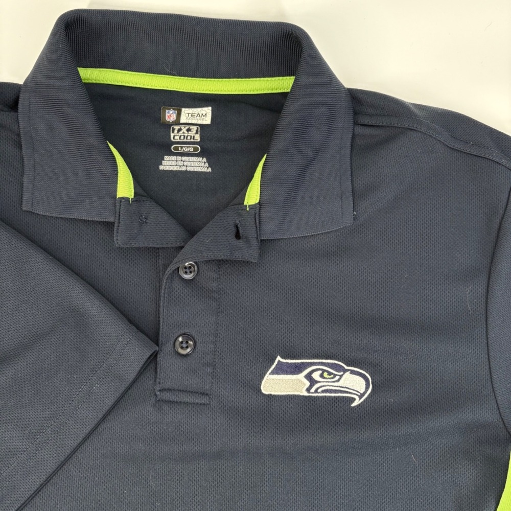 NFL Team Apparel Seattle Seahawks Polo Mens Large Navy Blue Excellent TX3 Cool